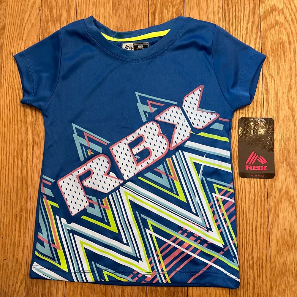 RBX Little Girls Blue Graphic Performance T-Shirt - Size 4